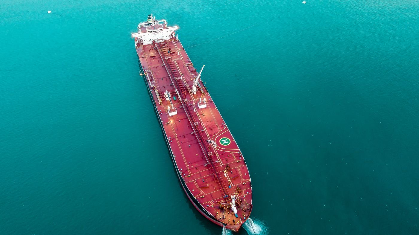 Aerial view of a products tanker underway